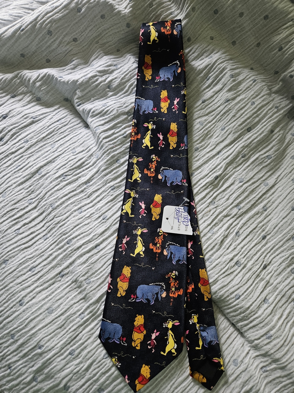 Black Cartoon Character Men's Tie — Playful Multicolor Print